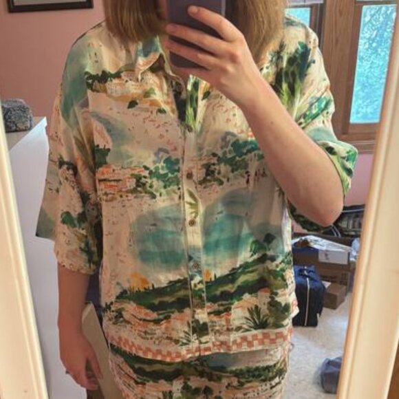 Anthropologie Celandine Linen Blend Printed Buttondown Shirt m new with tag xs - Picture 4 of 12